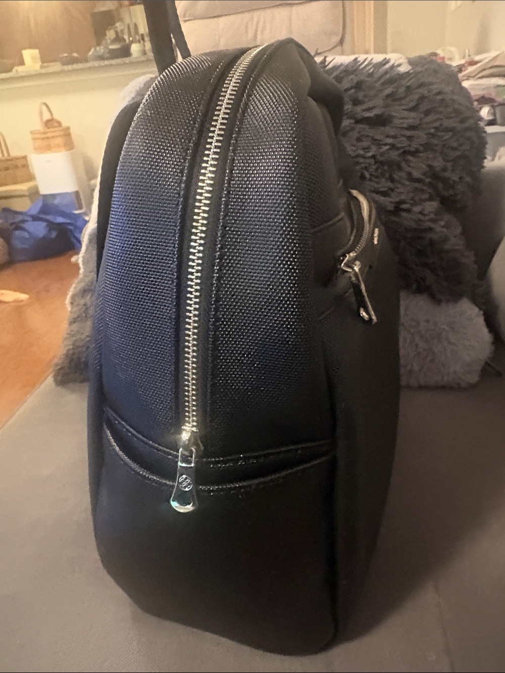 Compact Black Textured Backpack with Front Zip - Unbranded - Picture 4 of 8